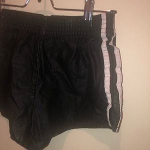 Black faux leather shorts